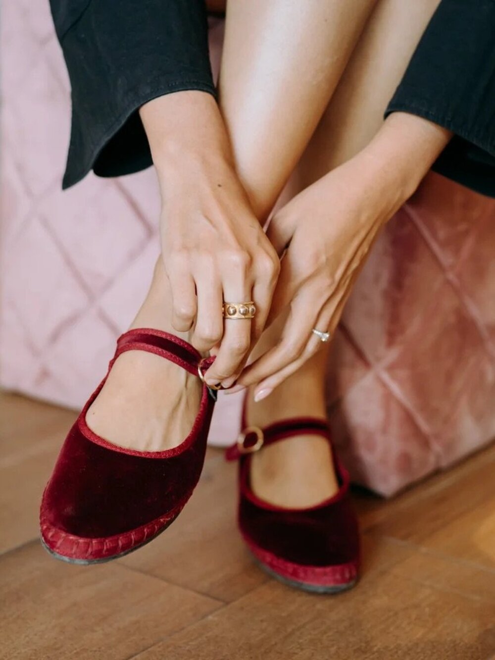 Flabelus Velvet Mary Jane Flats- Size 41 (Runs Small!)